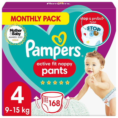 Pampers Baby Nappy Pants Size 4 (9-15 kg/20-33 Lb), Active Fit, 168 Nappies, MONTHLY SAVINGS PACK, PampersÃƒÆ’Ã†â€™Ãƒâ€šÃ‚Â¯ÃƒÆ’Ã¢â‚¬Å¡Ãƒâ€šÃ‚Â¿ÃƒÆ’Ã¢â‚¬Å¡Ãƒâ€šÃ‚Â½ Trusted Fit and Comfort For Your Wild Child