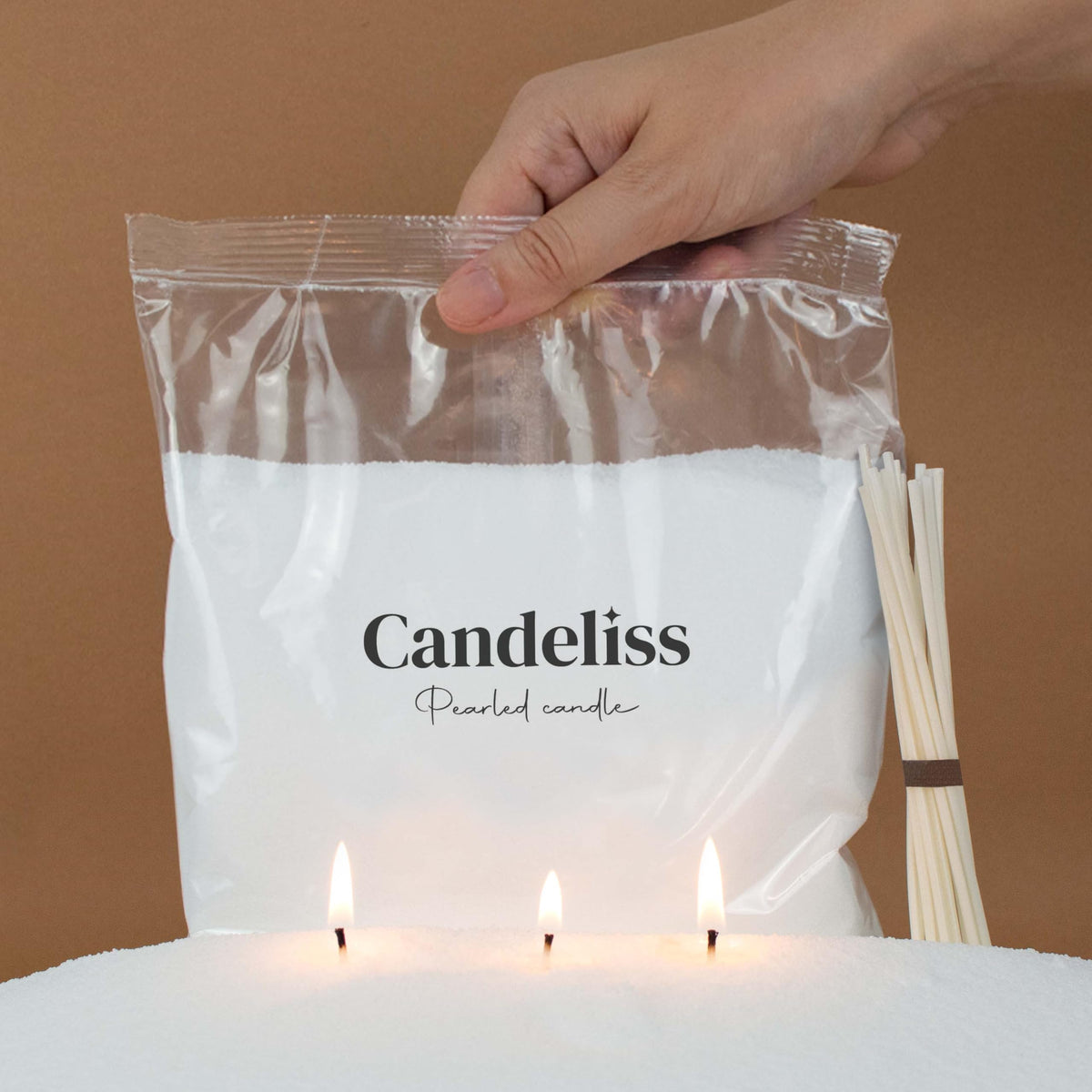 CANDELISS Pearled Candle and Wicks. Candle Sand Powder and Wicks for vases Pearled Candle Wax Powder Pearls Refill with Wicks Powder Candle granules Granulated Snow Wax (2kg)