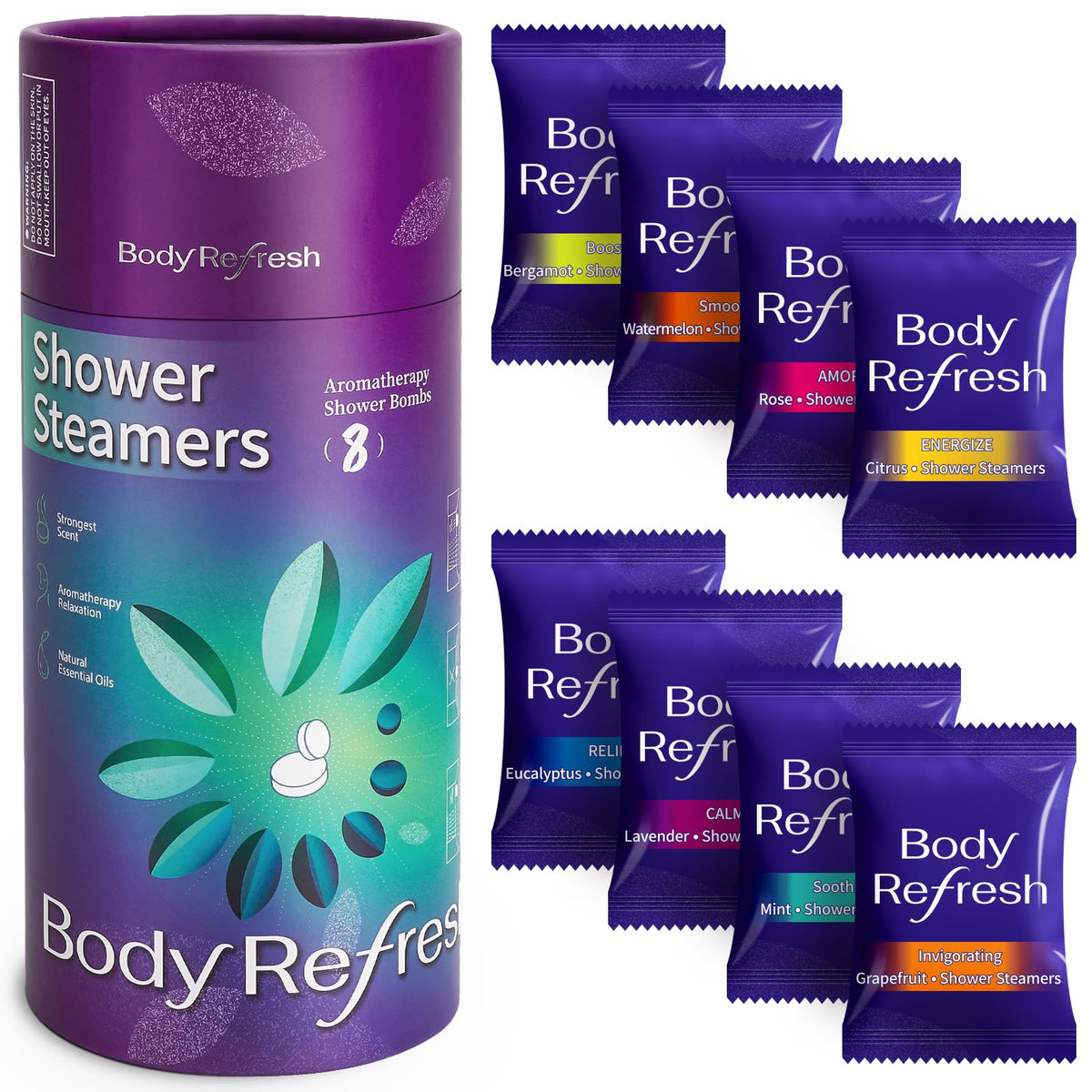 BodyRefresh Shower Steamers 8 Pack Shower Bombs with Essential Oils - Self-Care Birthday Gifts for Women, Gifts for Women for Christmas, Stocking Stuffers for Women (8 Shower Pumps)