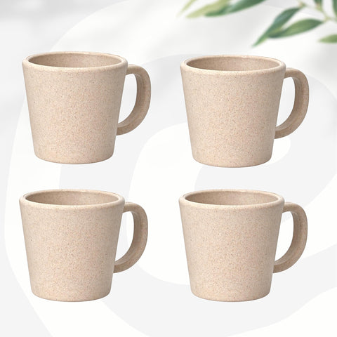 Eha Set of 4 Earth-Friendly Majestic Coffee Mug |375 ml|Made with Rice Husk & Bamboo Fibers|Microwave Safe|Hot & Cold Coffee Cup, Milk & Tea Cup |Matte Finish Mugs for Coffee (Pack Of 4,Sand Castle)