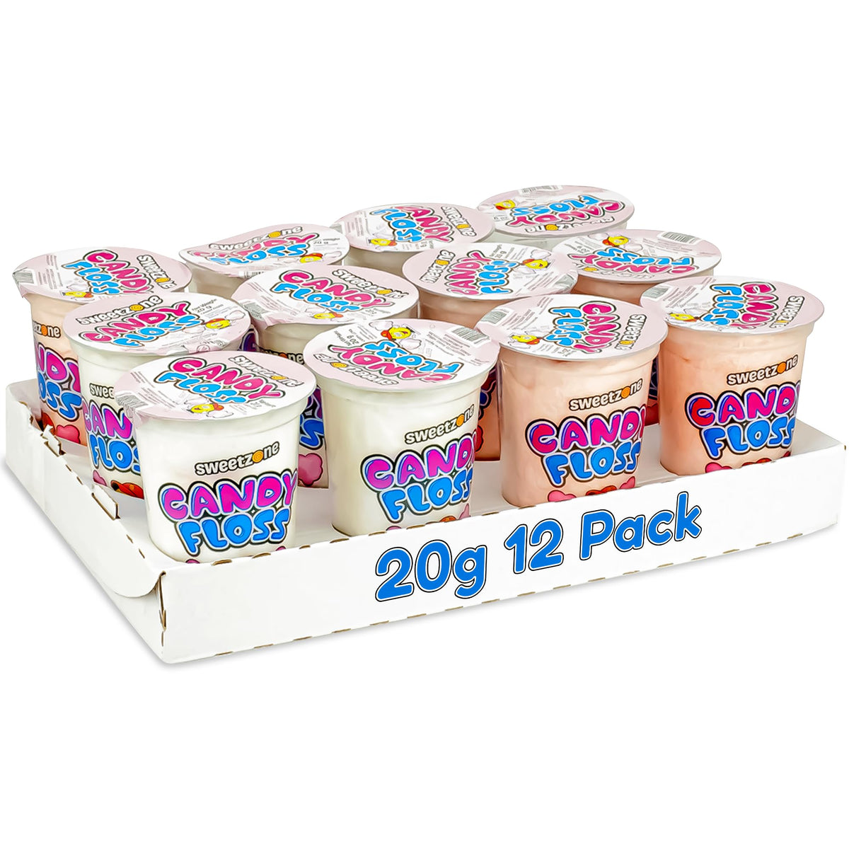 Sweetzone Candy Floss Halal Sweets Tub 20g x 12 Pack Sweets Bulk Retro Sweets Cotton Sweets Sweet Box Bulk Sweets Candy for Sweet Bags Sweet Tub Delight Bulk Candy