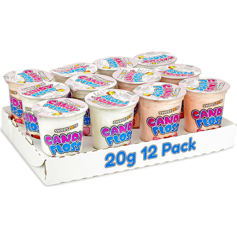 Sweetzone Candy Floss Halal Sweets Tub 20g x 12 Pack Sweets Bulk Retro Sweets Cotton Sweets Sweet Box Bulk Sweets Candy for Sweet Bags Sweet Tub Delight Bulk Candy