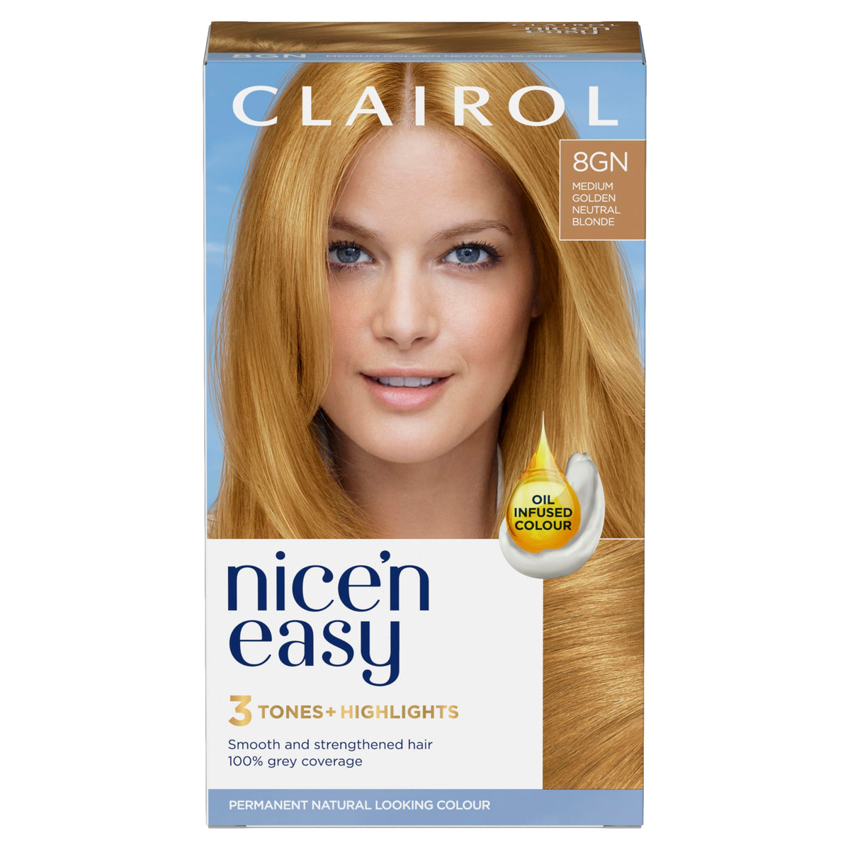 Clairol Nice'n Easy CrÃƒÆ’Ã†â€™Ãƒâ€ Ã¢â‚¬â„¢ÃƒÆ’Ã¢â‚¬Å¡Ãƒâ€šÃ‚Â¨me, Natural Looking Oil Infused Permanent Hair Dye, 8GN Medium Golden Neutral Blonde