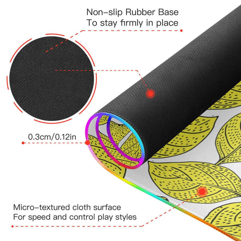 Floral Lemon Fruits Leaves Wireless Charging Mouse Pad for Mobile Phone Extra Large Gaming Mousepad with 13 Lighting Modes Computer Mat for Gaming MacBook PC Laptop Desk Office Home