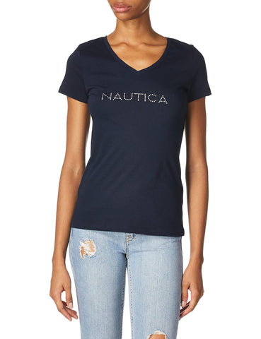 Nautica Women's Easy Comfort Supersoft 100% Cotton Classic Logo T-Shirt, Navy, XX-Large