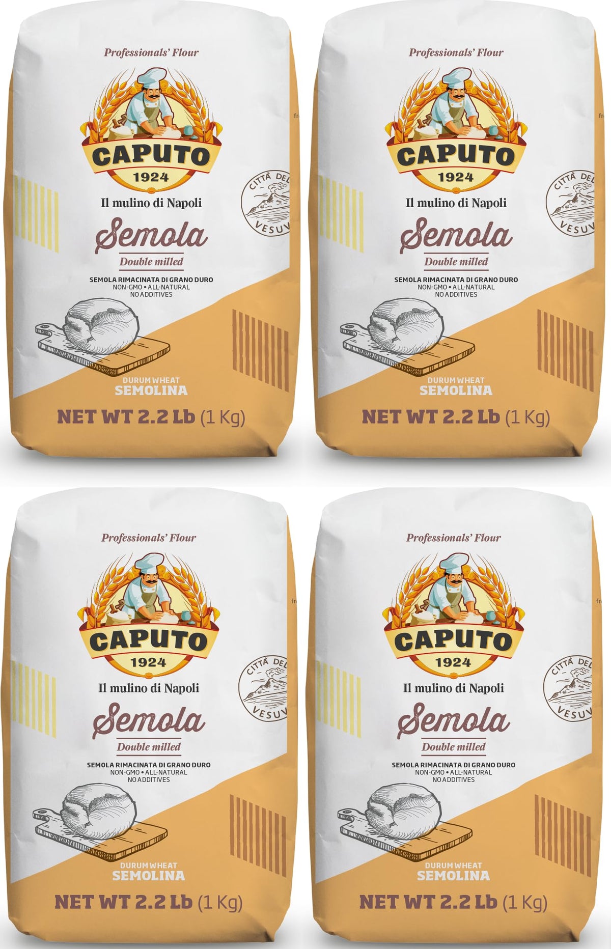 Antico Molino Caputo Semola Di Grano Duro Rimacinata (Reground Semolina Flour) - Pack 4