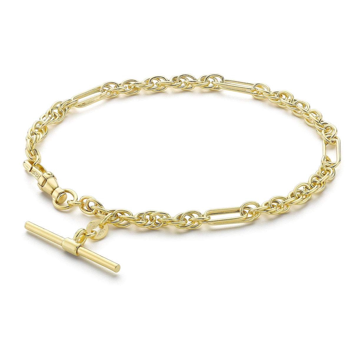 Carissima Gold Women's 9ct Yellow Gold T-Bar Figaro Rope Chain Albert Clasp Bracelet - 19cm/7.5'