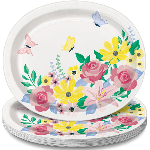 Unique Party 39778 Oval Paper Plates-Pastel Floral Spring Party-Pack of 8, Multicolour