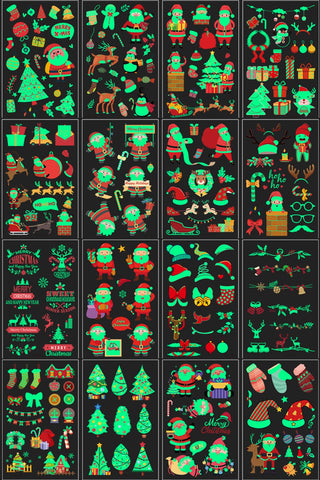 Christmas Temporary Tattoos for Kids, 260PCS Luminous Tattoos Xmas Waterproof Body Stickers, Glow in the Dark Santa Claus Face Fake Tattoo, Cute Holiday Party Favor Supplies Decorations for Adults