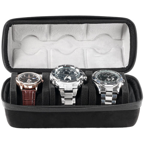 ProCase Watch Travel Case for Men Women, 3 Slot Watch Carry Case Travel Watch Box, Portable Travel Watch Roll, Hard Mens Watch Holder Organizer With Soft Shockproof Pillow -3 Slot, BlackGrey