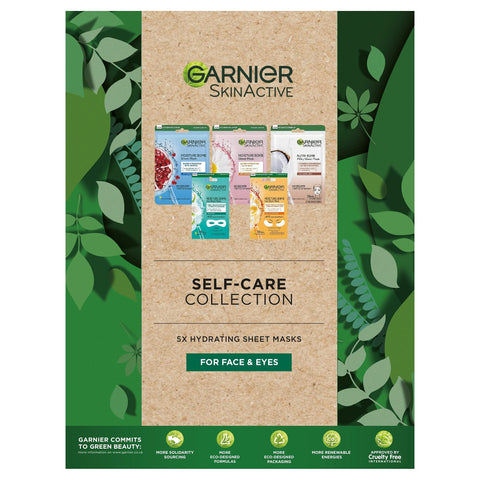 Garnier Sheet Masks Self-Care Collection, Gift Set With 5 Face & Eye masks, Pampering Beauty Gift For Her, Christmas Gifts for Men & Women, Vegan & Biodegradable Sheet Masks