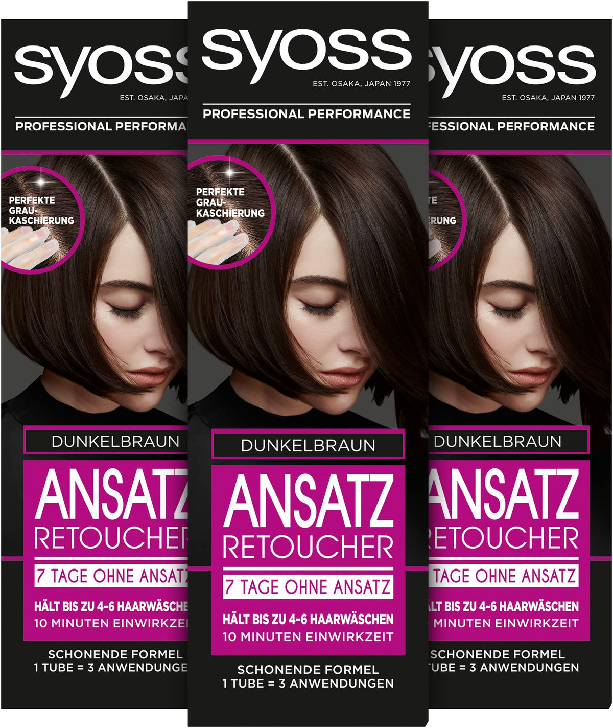 Syoss Ansatz Retoucher Hair Colour 7 Days Without Roots Dark Brown Pack of 3 x 85 ml