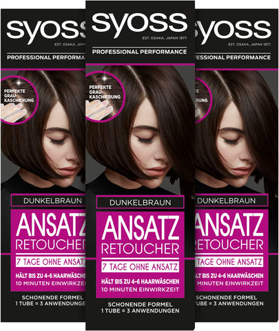 Syoss Ansatz Retoucher Hair Colour 7 Days Without Roots Dark Brown Pack of 3 x 85 ml