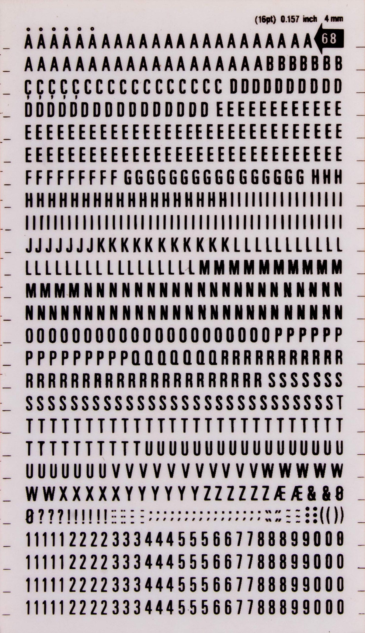 Letters & Figures Black Transfers 4 mm - 1 Sheet