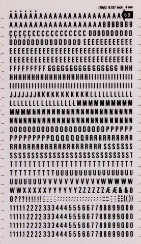 Letters & Figures Black Transfers 4 mm - 1 Sheet