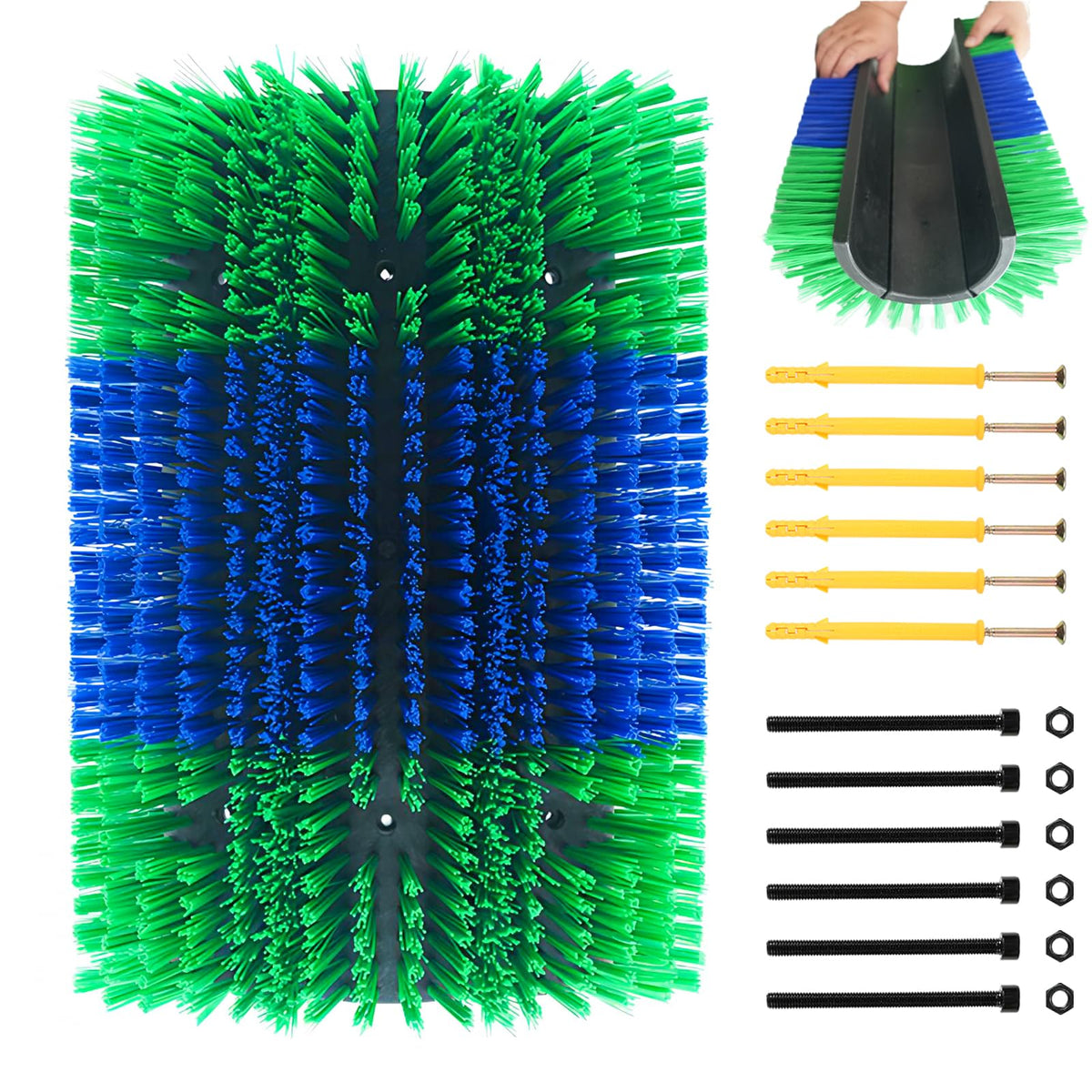 Extra Large Size Livestock Scratching Brush, Upgraded Horse/Goat/Cow/Cattle Scratcher Brush for Grooming, Itch Relief Horse Scratcher Brushes Kit with Two Sets of Mounting Screws(1-Pack,Green)