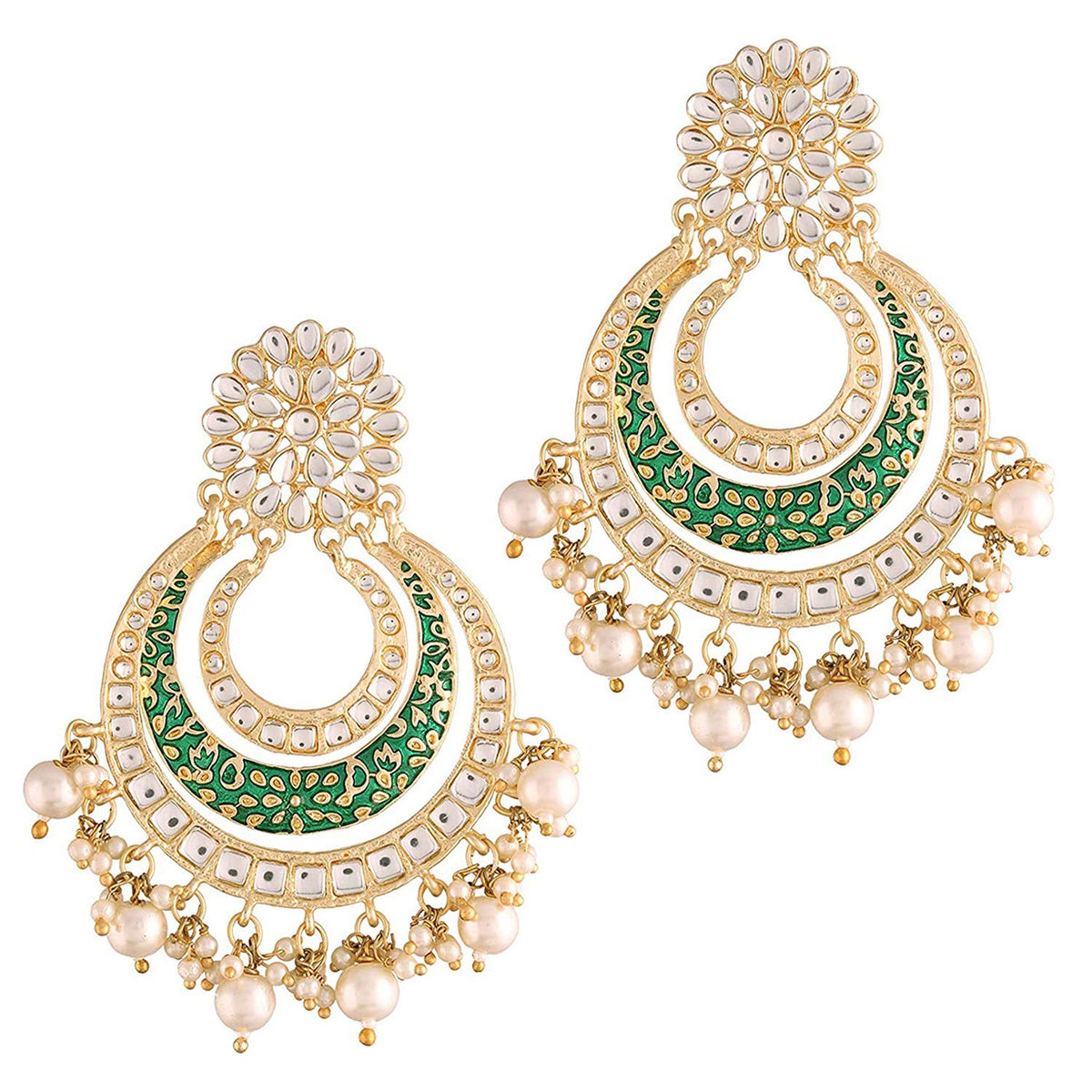 Aheli Classy Traditional Chandbali Earrings Indian Wedding Bridal Bollywood Fashion Jewelry for Women (Green)