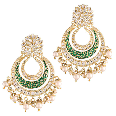 Aheli Classy Traditional Chandbali Earrings Indian Wedding Bridal Bollywood Fashion Jewelry for Women (Green)