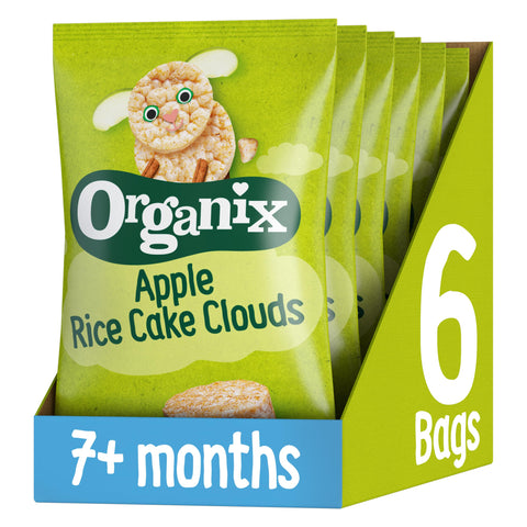Organix Apple Rice Cake Clouds Baby Rice Cakes Finger Food Snack 40g 7+ Months (Pack of 6)