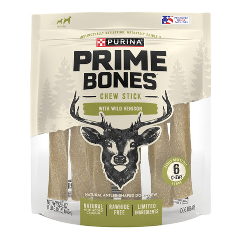 Prime Bones Purina Made in USA Facilities Limited Ingredient Natural Large Dog Treats, Chew Stick with Wild Venison - 6 ct. Pouch