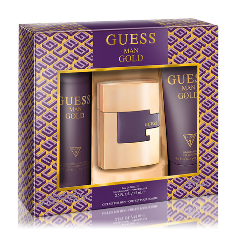 GUESS Gold Man Eau de Toilette 3 Piece Gift Set - Cologne Spray 2.5 Fl. Oz., Deodorizing Body Spray 6.0 Oz., & Shower Gel 6.7 Fl. Oz.