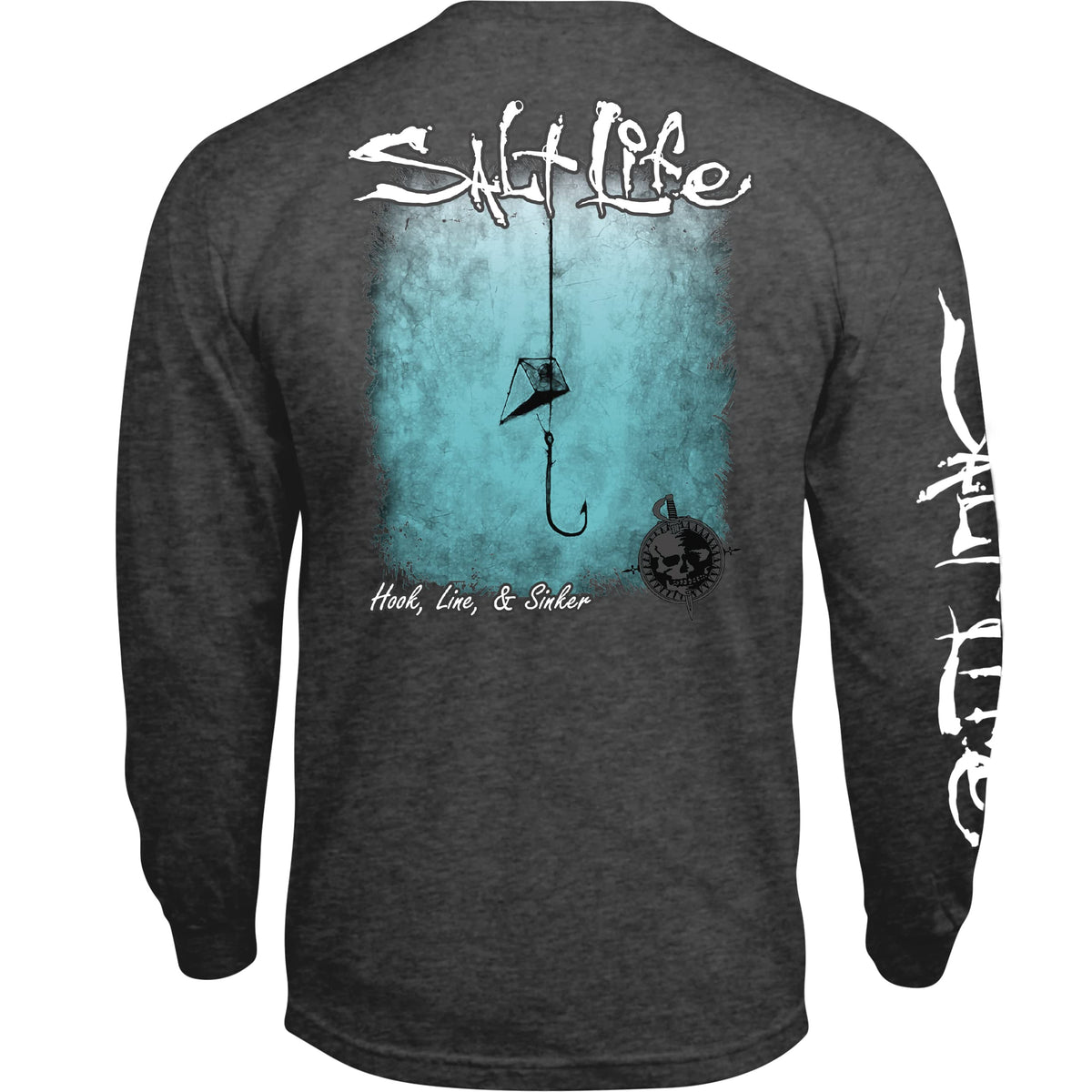 Salt Life Men's Hook Line and Sinker Fade Long Sleeve Comfort Fit Tee Shirt T, Stealth_Black, Small