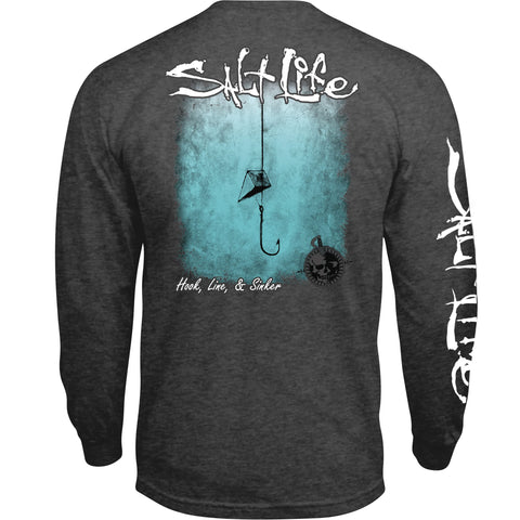Salt Life Men's Hook Line and Sinker Fade Long Sleeve Comfort Fit Tee Shirt T, Stealth_Black, Small