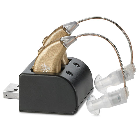 Digital Hearing Enhancer - Rechargeable BTE Personal Sound Pair with USB Dock - Premium Behind the Ear Sound - By MEDca