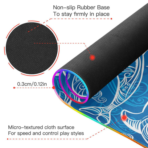 Dolphins Blue Sea Wave Wireless Charging Mouse Pad for Mobile Phone Extra Large Gaming Mousepad with 13 Lighting Modes Extended Desk Mat for Office Home Gaming MacBook PC Laptop Desk