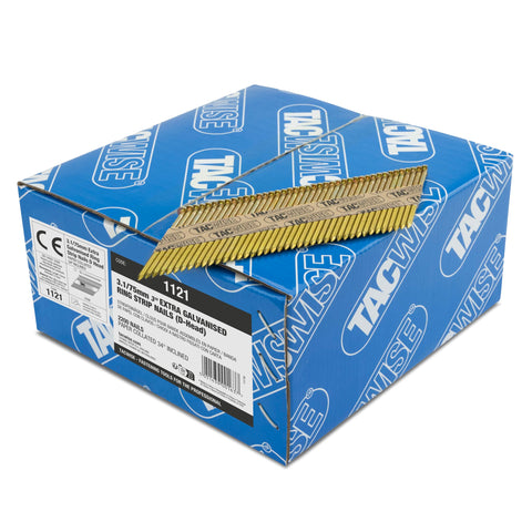 Tacwise 1121 3.1 / 75 mm Extra Galvanised Framing Nails, D Head, Ring Shank, 34Â° Inclined, Paper Collated, Pack of 2,200, Silver
