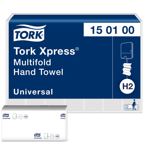 Tork Xpress Multifold Paper Hand Towels 150100 - H2 Universal Folded Hand Towels for Commercial Dispensers - Economic, 1-Ply, White - 21 x 230 Sheets