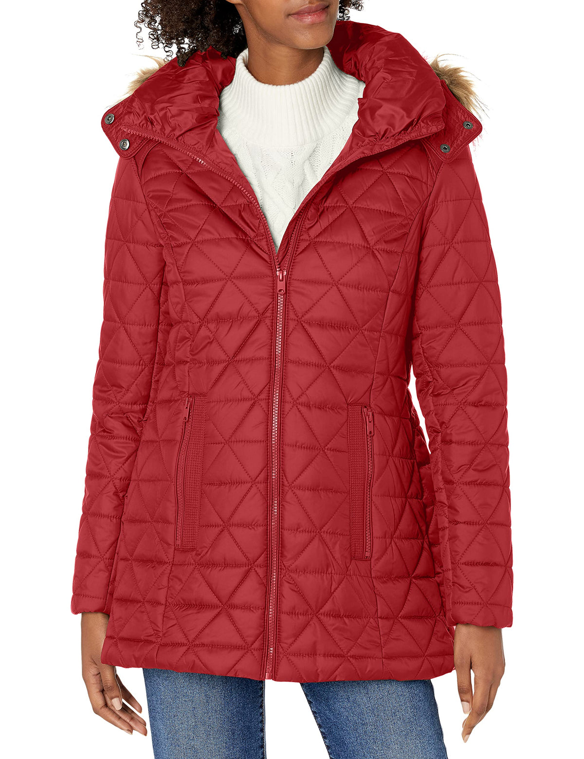 Marc New York by Andrew Marc Andrew Marc Women's Short Quilted Jacket, Red-Removable Hood, Small