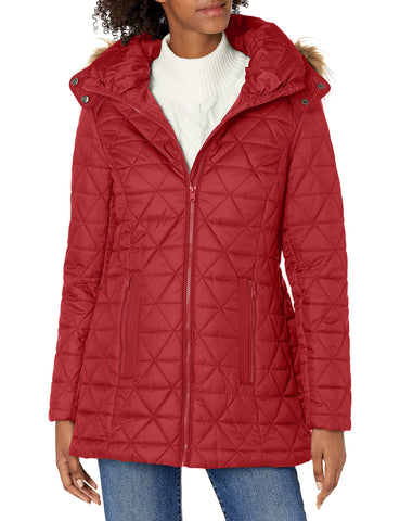 Marc New York by Andrew Marc Andrew Marc Women's Short Quilted Jacket, Red-Removable Hood, Small