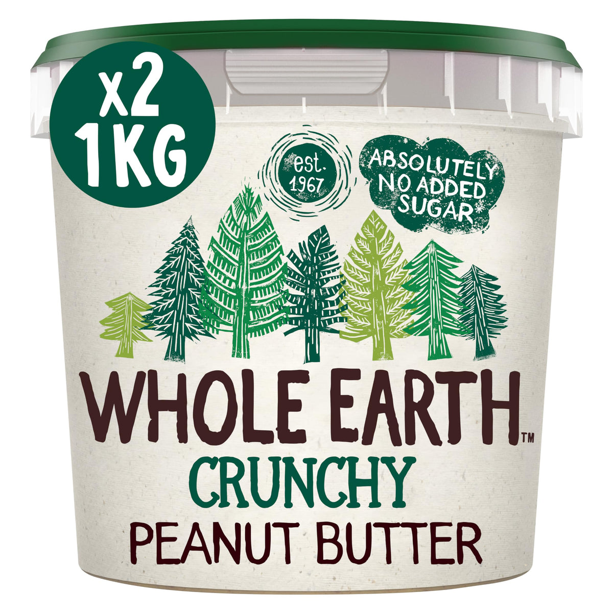 Whole Earth Crunchy Peanut Butter 2 x 1kg, Original Nut Spread Made with All Natural Ingredients, No Added Sugar, Gluten Free, Vegetarian & Vegan Friendly, Bulk Buy (2 x 1 kg Tubs)