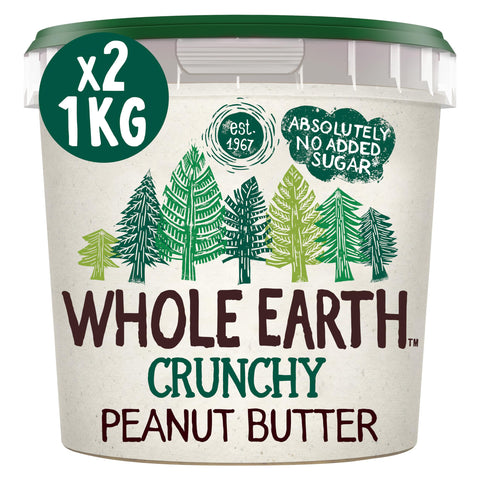 Whole Earth Crunchy Peanut Butter 2 x 1kg, Original Nut Spread Made with All Natural Ingredients, No Added Sugar, Gluten Free, Vegetarian & Vegan Friendly, Bulk Buy (2 x 1 kg Tubs)