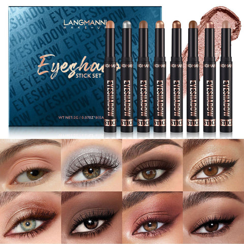 RoseFlower 8 Colors Eyeshadow Shimmer Stick, Highlighter Eye Shadow Stick Set, Colorful Eyeshadow Pencil Crayon Creamy, Waterproof Pearly Sparkle Glitter Cream Stick Pen EyeLiner Makeup for Women