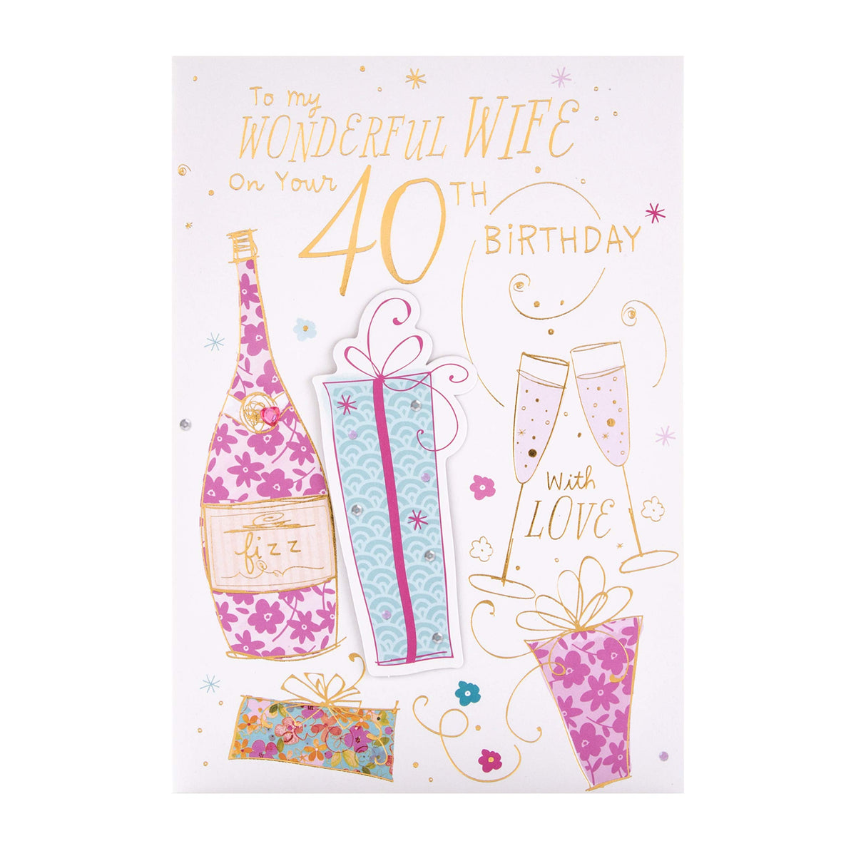Hallmark 40th Birthday Card for Wife - 3D Design with Gold Foil Details