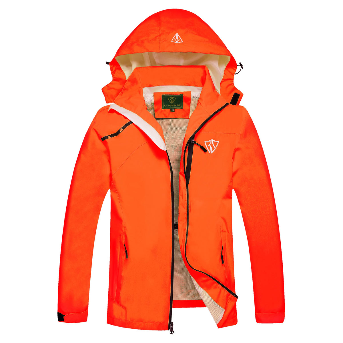 GIISAM Mens Windproof Jacket Waterproof Lightweight Mountain Sport Jacket for Men Hooded Windbreaker Raincoat(Orange,M)