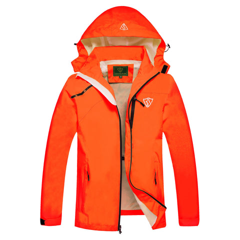 GIISAM Mens Windproof Jacket Waterproof Lightweight Mountain Sport Jacket for Men Hooded Windbreaker Raincoat(Orange,M)