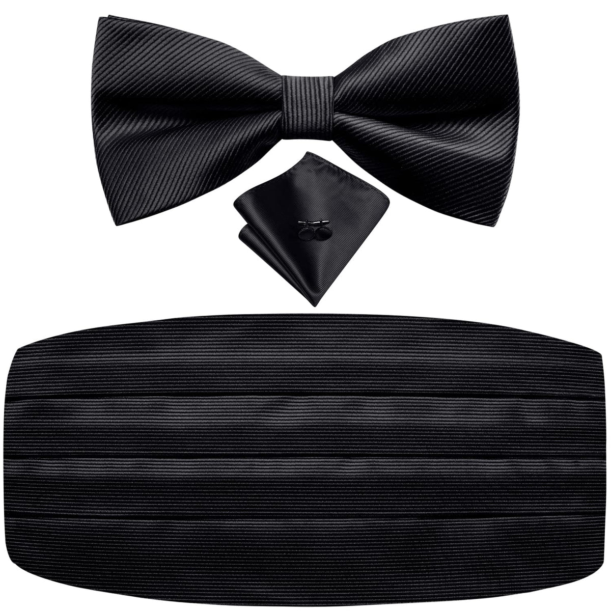 Dubulle Mens Paisley Floral Cummerbund and Bowtie Silk Pretied Bow Ties for Men Handkercheif Cufflinsk Set,Black Mix