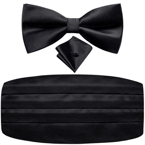 Dubulle Mens Paisley Floral Cummerbund and Bowtie Silk Pretied Bow Ties for Men Handkercheif Cufflinsk Set,Black Mix