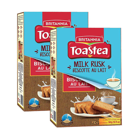 Britannia Milk Rusk 560g (Pack of 2) - Great Companion for Your Evening Cup of Tea - Semi Hard Toast