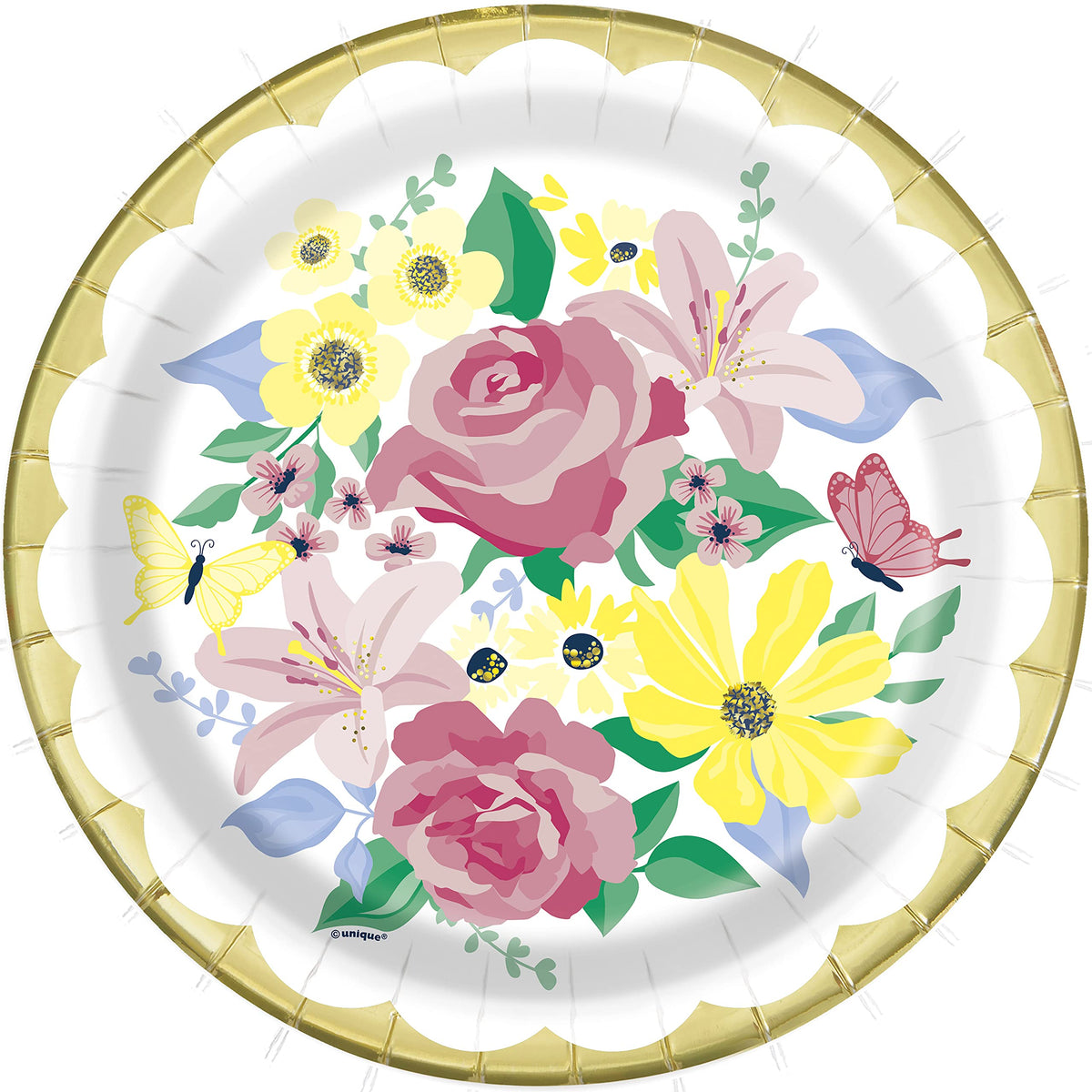 Unique Party 78245 Paper Plates-23 cm-Pastel Floral Spring Party-Pack of 8, Multicolour