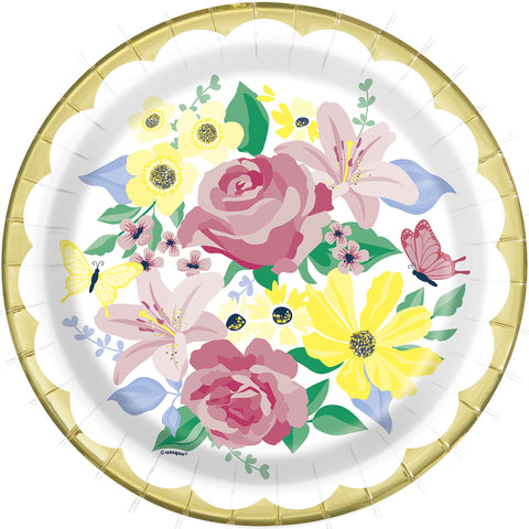 Unique Party 78245 Paper Plates-23 cm-Pastel Floral Spring Party-Pack of 8, Multicolour