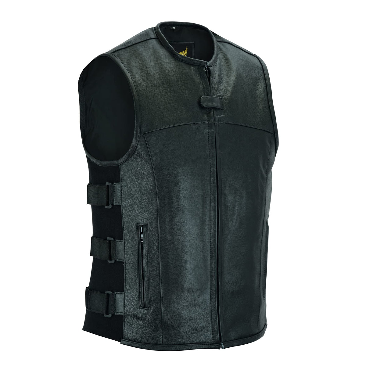 Leatherick Mens Warrior Style Leather Motorcycle Vest for Men with Concealed Carry Pockets, Black (Top Grain Leather), M