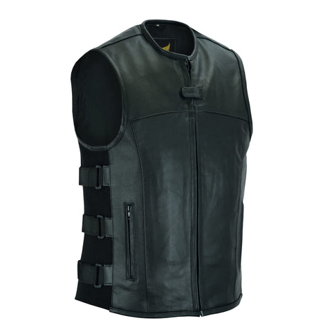 Leatherick Mens Warrior Style Leather Motorcycle Vest for Men with Concealed Carry Pockets, Black (Top Grain Leather), M