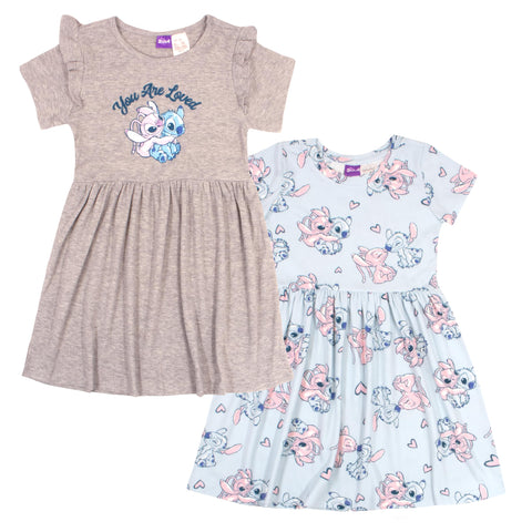 Disney Girls Minnie Mouse and Lilo & Stitch Casual Dresses 2 Pack Super Soft Dress Minnie Mouse and Lilo & Stitch Girls Dresses Minnie Mouse and Lilo & Stitch Kids Dress (Grey and Blue Size 10/12)