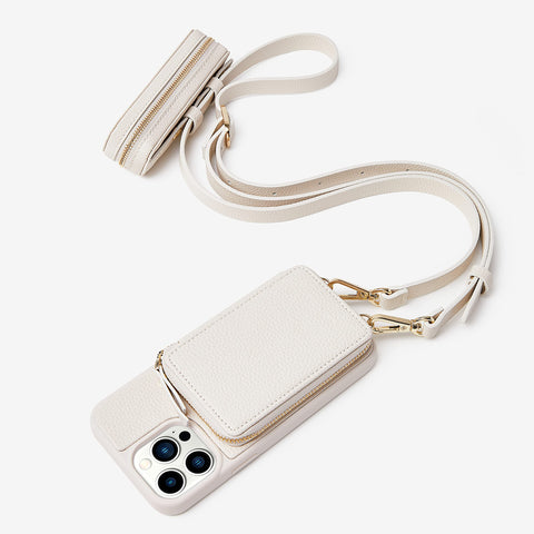 ZVE for iPhone 14 Pro Max Wallet Case Crossbody, Card Holder Phone Case with Small Lipstick Keys Pouch Wrist Strap for Women, Leather RFID Blocking Purse for iPhone 14 Pro Max (6.7 inch)- Beige