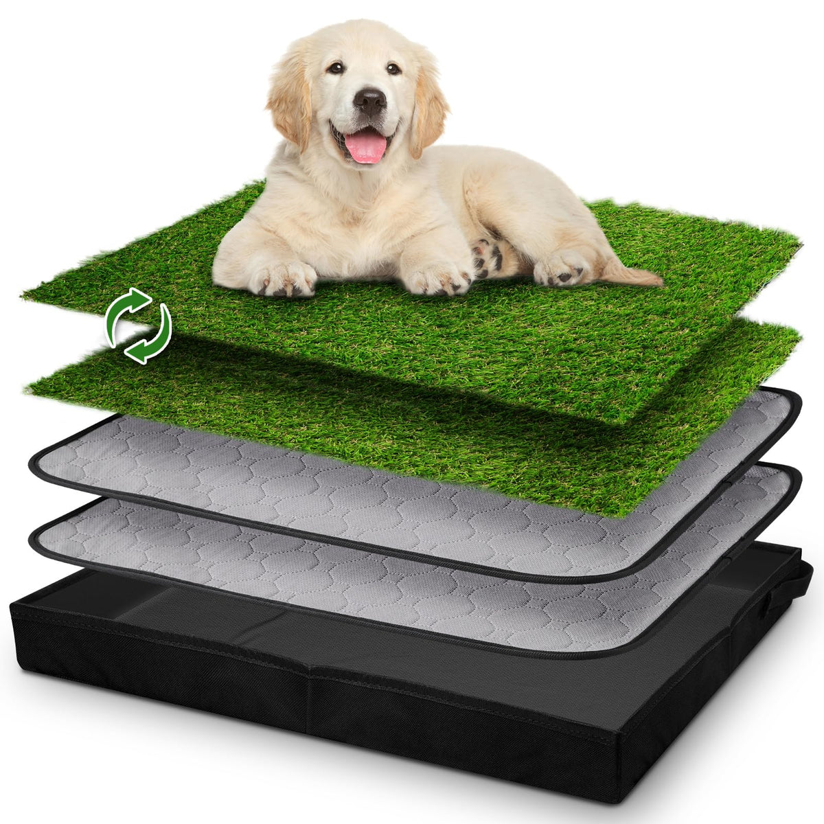 Dog Grass Pad with Tray Small Dog Litter Box Indoor Loo Artificial Grass Porch Portable Potty Tray for Dogs Reusable Washable Pee Pad and Artificial Grass for Replacement for Puppy Training (20Ã¢â‚¬ÂÃƒâ€”16Ã¢â‚¬Â)