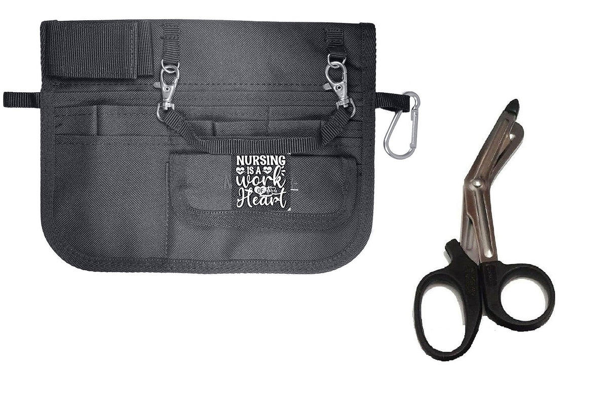 Nurse and Vet Organizer Belt Fanny Pack 13-Pocket Waist Bag for Scissors Care Kit Tool Bum Bag Unisex Nurse Apron Hip Purse - Free Scissor, Black
